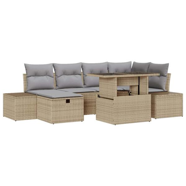 7-teiliges Garten-Sofa-Set mit Kissen Beige Poly-Rattan
