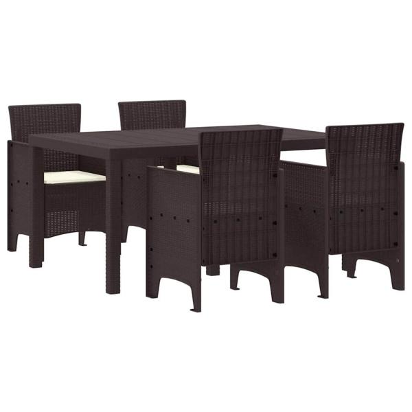 5-teiliges Garten Esszimmer Set mit Kissen Braun Poly Rattan