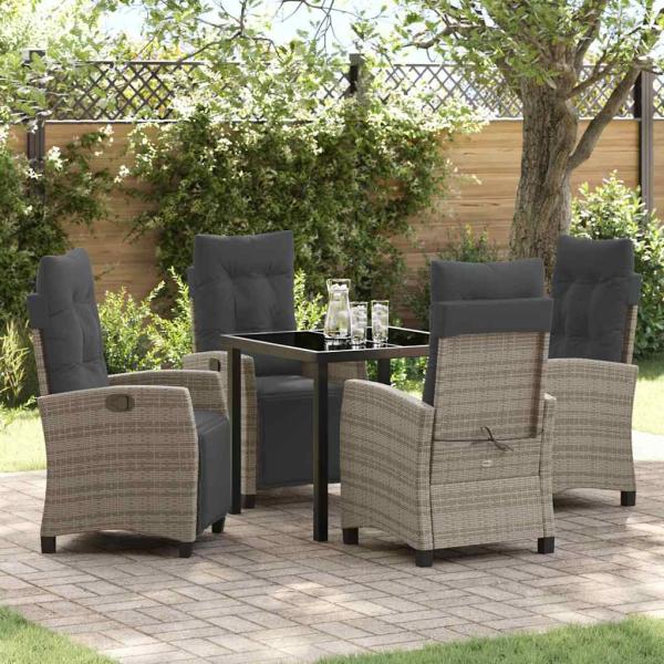 ARDEBO.de - 5-teiliges Garten-Ess-Set Grau Poly-Rattan