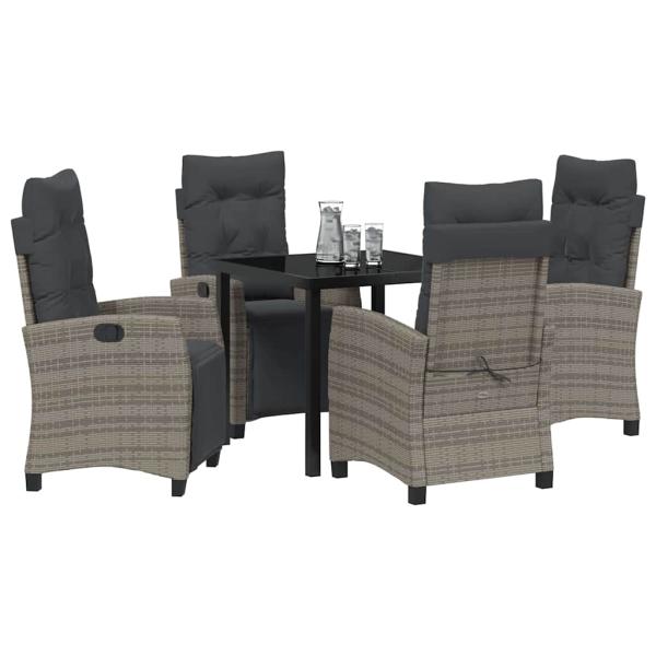 5-teiliges Garten-Ess-Set Grau Poly-Rattan