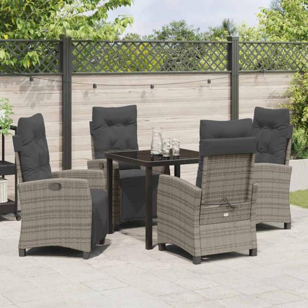 5-teiliges Garten-Ess-Set Grau Poly-Rattan