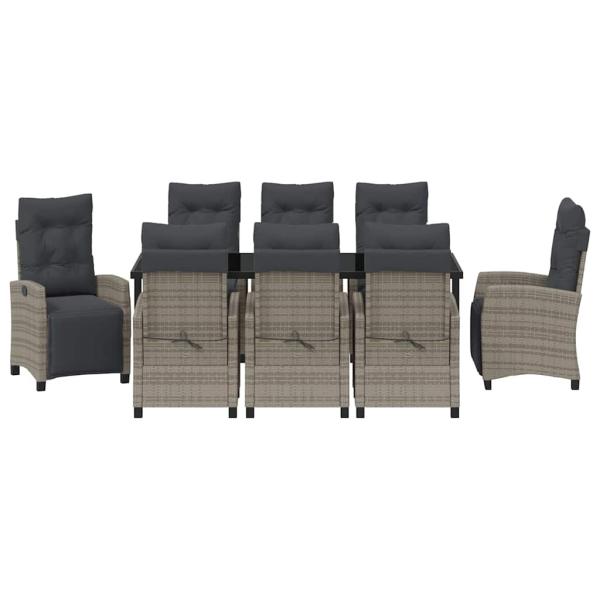 ARDEBO.de - 9-teiliges Garten-Ess-Set in grauem Poly-Rattan