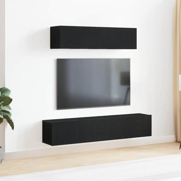 ARDEBO.de - 6-teiliges TV-Schrank-Set Wandmontiert Schwarz Eiche Holzwerkstoff, Schwarzer Eichen-TV-Ständer 80x30x30 cm aus Holzwerkstoff, Wandmontierte TV-Schränke 2 Stück Schwarz Eiche 30.5x30x30 cm