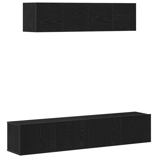 6-teiliges TV-Schrank-Set Wandmontiert Schwarz Eiche Holzwerkstoff, Schwarzer Eichen-TV-Ständer 80x30x30 cm aus Holzwerkstoff, Wandmontierte TV-Schränke 2 Stück Schwarz Eiche 30.5x30x30 cm