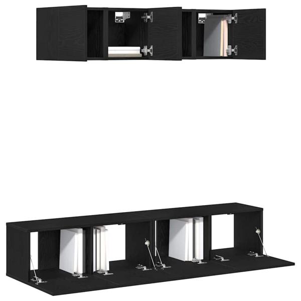 6-teiliges TV-Schrank-Set Wandmontiert Schwarz Eiche Holzwerkstoff, Schwarzer Eichen-TV-Ständer 80x30x30 cm aus Holzwerkstoff, Wandmontierte TV-Schränke 2 Stück Schwarz Eiche 30.5x30x30 cm