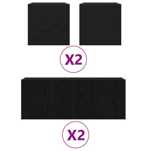 6-teiliges TV-Schrank-Set Wandmontiert Schwarz Eiche Holzwerkstoff, Schwarzer Eichen-TV-Ständer 80x30x30 cm aus Holzwerkstoff, Wandmontierte TV-Schränke 2 Stück Schwarz Eiche 30.5x30x30 cm