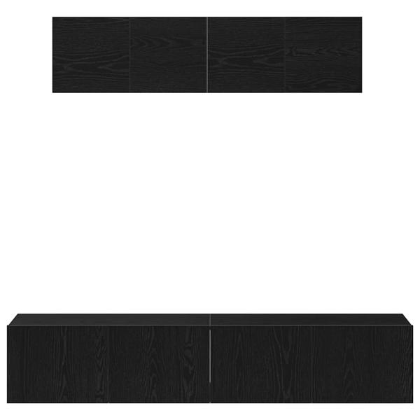 6-teiliges TV-Schrank-Set Wandmontiert Schwarz Eiche Holzwerkstoff, Schwarzer Eichen-TV-Ständer 80x30x30 cm aus Holzwerkstoff, Wandmontierte TV-Schränke 2 Stück Schwarz Eiche 30.5x30x30 cm