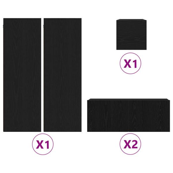 5-teiliges TV-Schrank Set wandmontiert Schwarze Eiche Holzwerkstoff, Schwarzer Eichen TV-Ständer 80x30x30 cm aus Holzwerkstoff, Wandmontierte TV-Schränke - 2 Stück Schwarze Eiche, 30.5x30x90 cm, aus Holzwerkstoff, Wandmontierter TV-Schrank in Schwarzer Ei