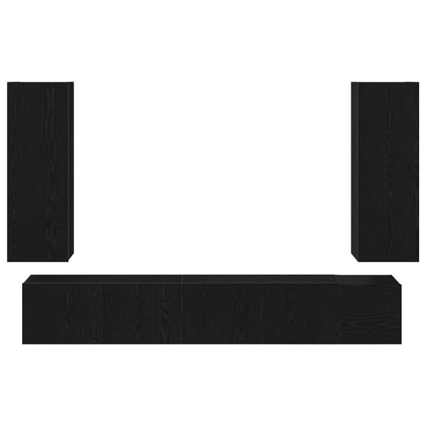 5-teiliges TV-Schrank Set wandmontiert Schwarze Eiche Holzwerkstoff, Schwarzer Eichen TV-Ständer 80x30x30 cm aus Holzwerkstoff, Wandmontierte TV-Schränke - 2 Stück Schwarze Eiche, 30.5x30x90 cm, aus Holzwerkstoff, Wandmontierter TV-Schrank in Schwarzer Ei