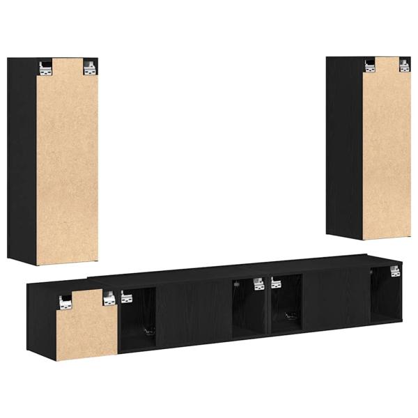 5-teiliges TV-Schrank Set wandmontiert Schwarze Eiche Holzwerkstoff, Schwarzer Eichen TV-Ständer 80x30x30 cm aus Holzwerkstoff, Wandmontierte TV-Schränke - 2 Stück Schwarze Eiche, 30.5x30x90 cm, aus Holzwerkstoff, Wandmontierter TV-Schrank in Schwarzer Ei