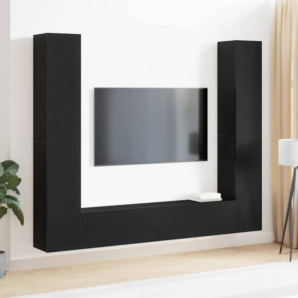 ARDEBO.de - 6-teiliges TV Schrank Set Wandmontiert Schwarze Eiche Holzwerkstoff, Schwarzer Eiche TV Stand 80x30x30 cm Aus Holzwerkstoff, Wandmontierte TV Schränke - 2 Stück Schwarze Eiche, 30.5x30x90 cm, Aus Holzwerkstoff