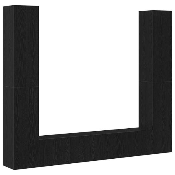 6-teiliges TV Schrank Set Wandmontiert Schwarze Eiche Holzwerkstoff, Schwarzer Eiche TV Stand 80x30x30 cm Aus Holzwerkstoff, Wandmontierte TV Schränke - 2 Stück Schwarze Eiche, 30.5x30x90 cm, Aus Holzwerkstoff