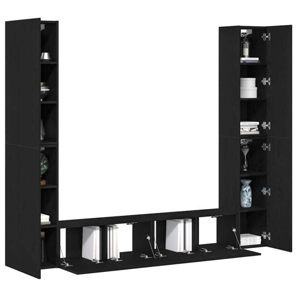 6-teiliges TV Schrank Set Wandmontiert Schwarze Eiche Holzwerkstoff, Schwarzer Eiche TV Stand 80x30x30 cm Aus Holzwerkstoff, Wandmontierte TV Schränke - 2 Stück Schwarze Eiche, 30.5x30x90 cm, Aus Holzwerkstoff