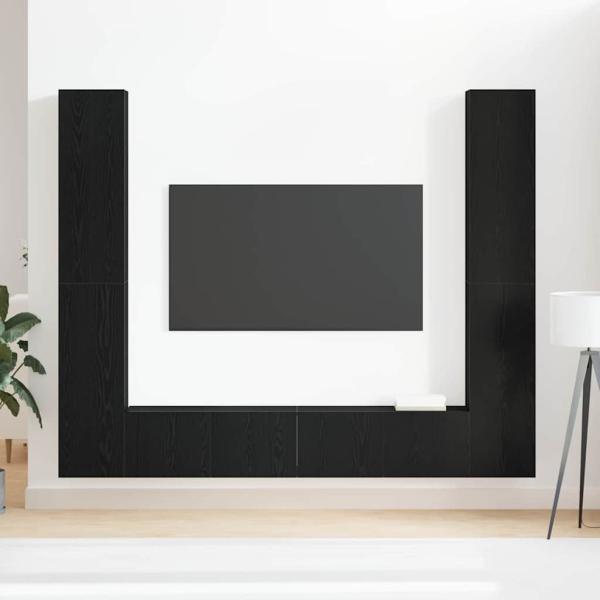 6-teiliges TV Schrank Set Wandmontiert Schwarze Eiche Holzwerkstoff, Schwarzer Eiche TV Stand 80x30x30 cm Aus Holzwerkstoff, Wandmontierte TV Schränke - 2 Stück Schwarze Eiche, 30.5x30x90 cm, Aus Holzwerkstoff