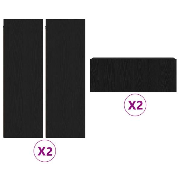 6-teiliges TV Schrank Set Wandmontiert Schwarze Eiche Holzwerkstoff, Schwarzer Eiche TV Stand 80x30x30 cm Aus Holzwerkstoff, Wandmontierte TV Schränke - 2 Stück Schwarze Eiche, 30.5x30x90 cm, Aus Holzwerkstoff