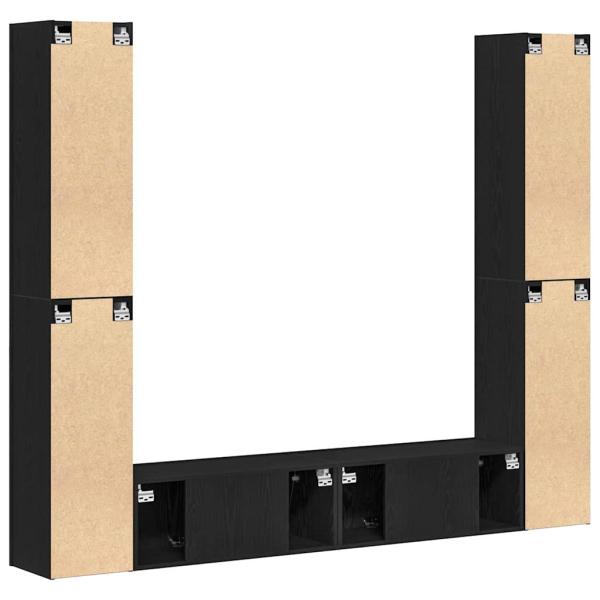 6-teiliges TV Schrank Set Wandmontiert Schwarze Eiche Holzwerkstoff, Schwarzer Eiche TV Stand 80x30x30 cm Aus Holzwerkstoff, Wandmontierte TV Schränke - 2 Stück Schwarze Eiche, 30.5x30x90 cm, Aus Holzwerkstoff