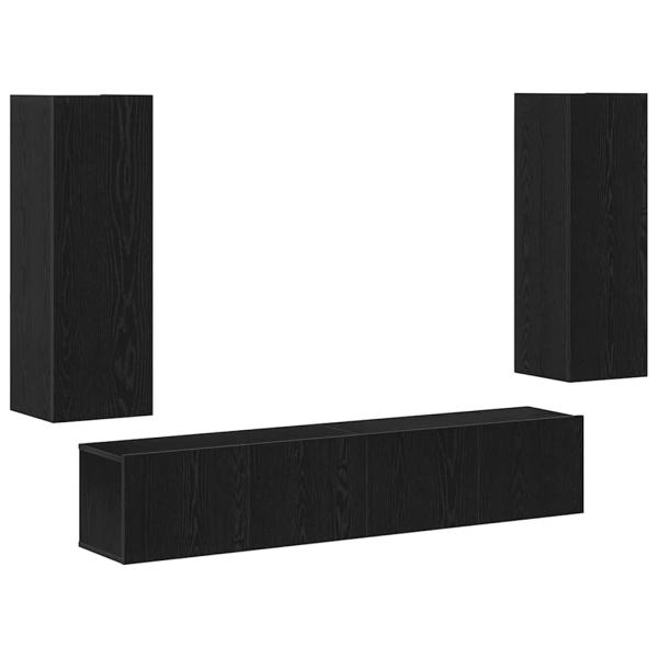 4-teiliges TV-Schrank-Set wandmontiert Schwarze Eiche Holzwerkstoff, Schwarzer Eichen-TV-Ständer 80x30x30 cm aus Holzwerkstoff, Wandmontierte TV-Schränke - 2 Stück Schwarze Eiche, 30.5x30x90 cm, aus Holzwerkstoff