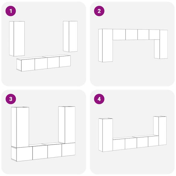 4-teiliges TV-Schrank-Set wandmontiert Schwarze Eiche Holzwerkstoff, Schwarzer Eichen-TV-Ständer 80x30x30 cm aus Holzwerkstoff, Wandmontierte TV-Schränke - 2 Stück Schwarze Eiche, 30.5x30x90 cm, aus Holzwerkstoff