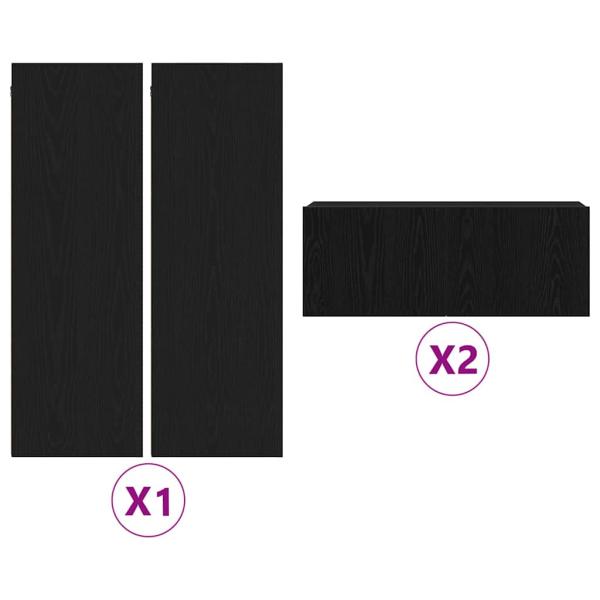 4-teiliges TV-Schrank-Set wandmontiert Schwarze Eiche Holzwerkstoff, Schwarzer Eichen-TV-Ständer 80x30x30 cm aus Holzwerkstoff, Wandmontierte TV-Schränke - 2 Stück Schwarze Eiche, 30.5x30x90 cm, aus Holzwerkstoff