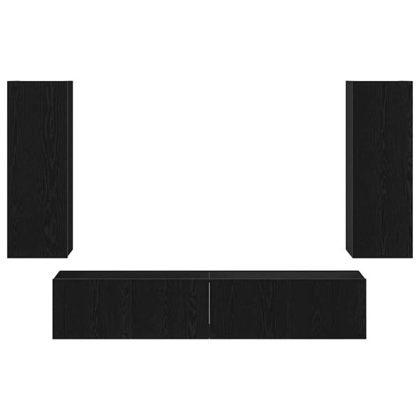 4-teiliges TV-Schrank-Set wandmontiert Schwarze Eiche Holzwerkstoff, Schwarzer Eichen-TV-Ständer 80x30x30 cm aus Holzwerkstoff, Wandmontierte TV-Schränke - 2 Stück Schwarze Eiche, 30.5x30x90 cm, aus Holzwerkstoff