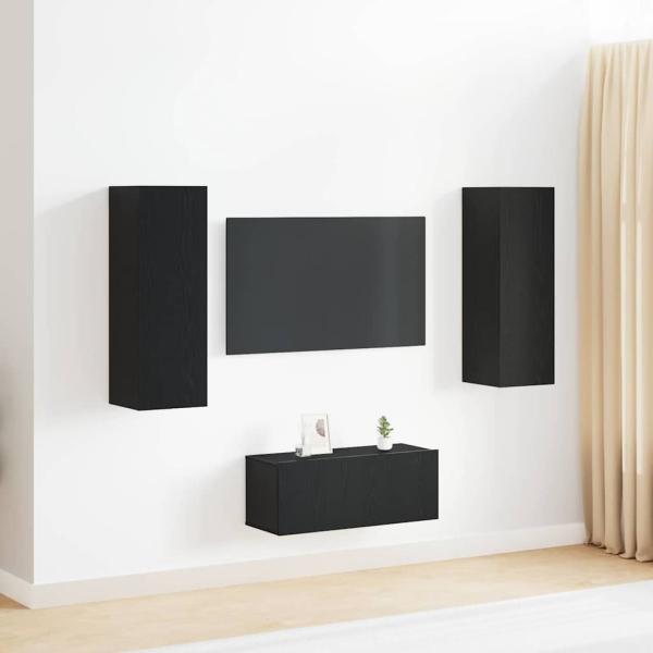 ARDEBO.de - 3-teiliges TV-Schrank-Wandmontage Schwarze Eiche aus technischem Holz, Schwarzer Eichen-TV-Ständer 80x30x30 cm aus technischem Holz, Wandmontierte TV-Schränke - 2 Stk. Schwarze Eiche, 30.5x30x90 cm, aus technischem Holz