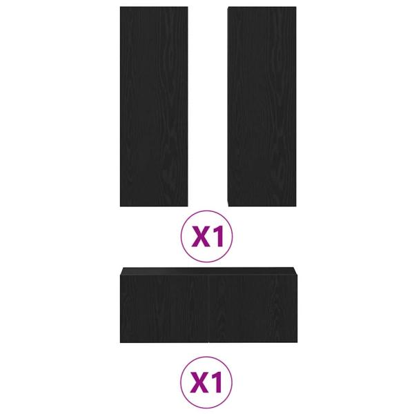 3-teiliges TV-Schrank-Wandmontage Schwarze Eiche aus technischem Holz, Schwarzer Eichen-TV-Ständer 80x30x30 cm aus technischem Holz, Wandmontierte TV-Schränke - 2 Stk. Schwarze Eiche, 30.5x30x90 cm, aus technischem Holz