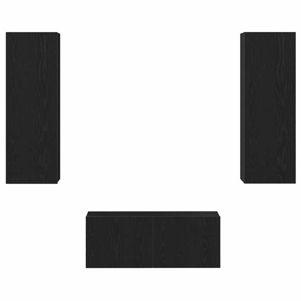3-teiliges TV-Schrank-Wandmontage Schwarze Eiche aus technischem Holz, Schwarzer Eichen-TV-Ständer 80x30x30 cm aus technischem Holz, Wandmontierte TV-Schränke - 2 Stk. Schwarze Eiche, 30.5x30x90 cm, aus technischem Holz