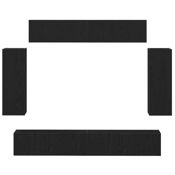 6-teiliges TV-Schranksystem - Technisch entwickeltes Holz mit antiker Holzoberfläche, Schwarzer Eichen TV-Ständer 80x30x30 cm - Aus technisch entwickeltem Holz, Wandmontierte TV-Schränke - 2 Stück in Schwarzer Eiche, 30,5x30x90 cm, Aus technisch entwickel