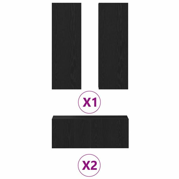 4-teiliges TV-Schrank-Set wandmontiert Schwarze Eiche Holzwerkstoff, Schwarze Eiche TV-Ständer 80x30x30 cm aus Holzwerkstoff, Wandmontierte TV-Schränke - 2 Stück Schwarze Eiche, 30,5x30x90 cm, aus Holzwerkstoff