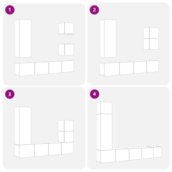 6-teiliges TV-Kabinett-Set Schwarz Eiche Holzwerkstoff, Wandmontierte TV-Schränke 2 Stück Schwarz Eiche 30.5x30x30 cm, Wandmontierter TV-Schrank in Schwarz Eiche - 30.5x30x90 cm, aus Holzwerkstoff, Schwarz Eiche TV-Ständer 80x30x30 cm aus Holzwerkstoff