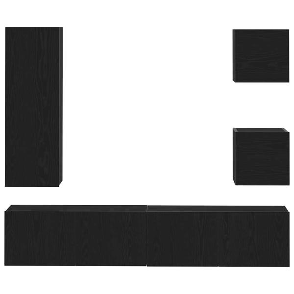 6-teiliges TV-Kabinett-Set Schwarz Eiche Holzwerkstoff, Wandmontierte TV-Schränke 2 Stück Schwarz Eiche 30.5x30x30 cm, Wandmontierter TV-Schrank in Schwarz Eiche - 30.5x30x90 cm, aus Holzwerkstoff, Schwarz Eiche TV-Ständer 80x30x30 cm aus Holzwerkstoff