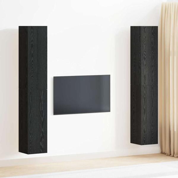 ARDEBO.de - 4-teiliges TV-Schranksystem Schwarz Eiche 30.5x30x90 cm Holzwerkstoff, Wandmontierte TV-Schränke - 2 Stück Schwarz Eiche, 30.5x30x90 cm, aus Holzwerkstoff