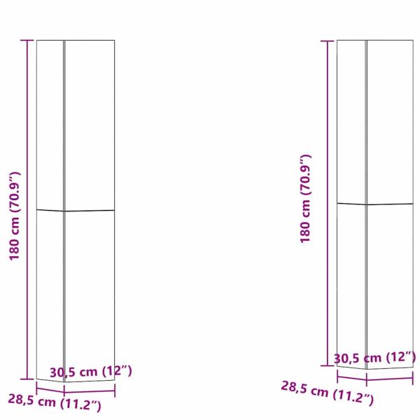 4-teiliges TV-Schranksystem Schwarz Eiche 30.5x30x90 cm Holzwerkstoff, Wandmontierte TV-Schränke - 2 Stück Schwarz Eiche, 30.5x30x90 cm, aus Holzwerkstoff