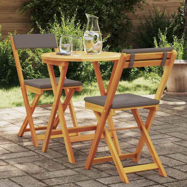 ARDEBO.de - 3-teiliges faltbares Bistro Set mit Kissen aus massivem Akazienholz