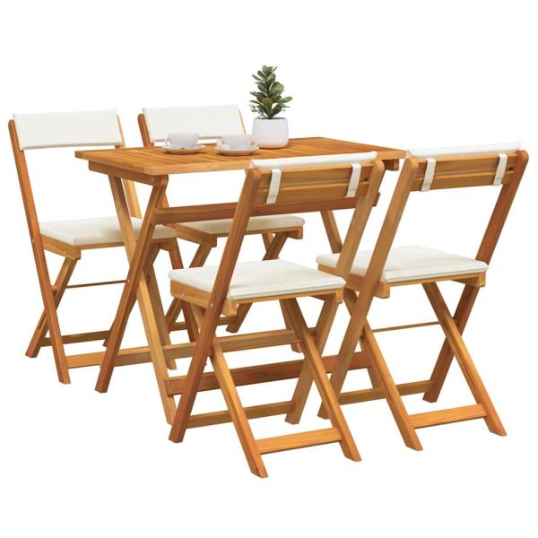 5-teiliges Faltbares Bistro Set mit Kissen aus Massivholz Akazie
