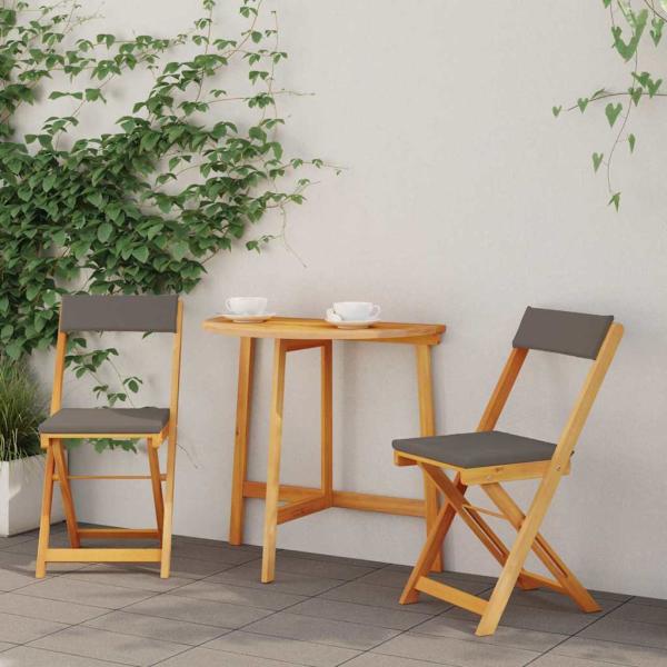 ARDEBO.de - 3-teiliges Klapp Bistro Set mit Kissen aus massivem Akazienholz