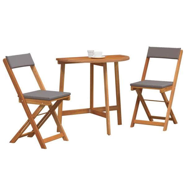 3-teiliges Klapp Bistro Set mit Kissen aus massivem Akazienholz