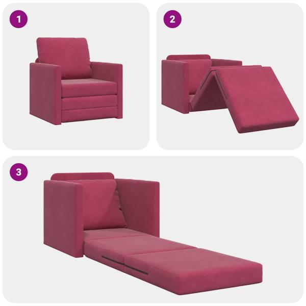 Sofa-Bett 2-in-1 Weinrot 74x77x81 cm Velour