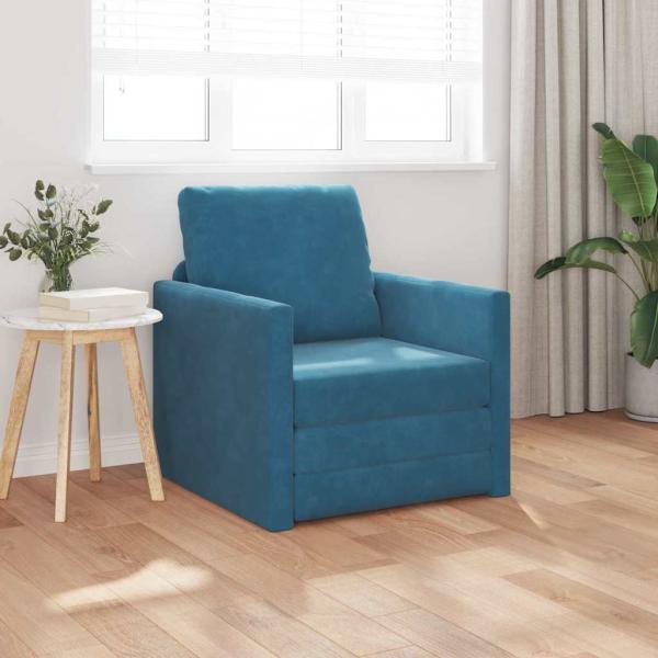 ARDEBO.de - Fußboden Sofa Bett 2-in-1 Blau 74x77x81 cm Velours