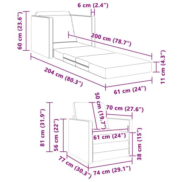 Boden-Sofa-Bett 2-in-1 Hellgrau 74x77x81 cm Stoff