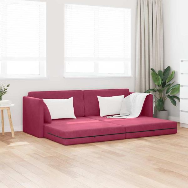 ARDEBO.de - Boden-Sofa-Bett 2-in-1 Weinrot 213x144x60 cm Samt