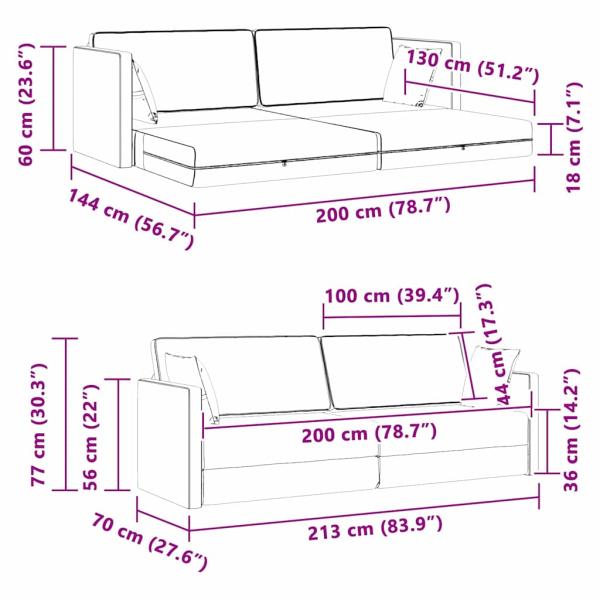 Boden-Sofa-Bett 2-in-1 Weinrot 213x144x60 cm Samt