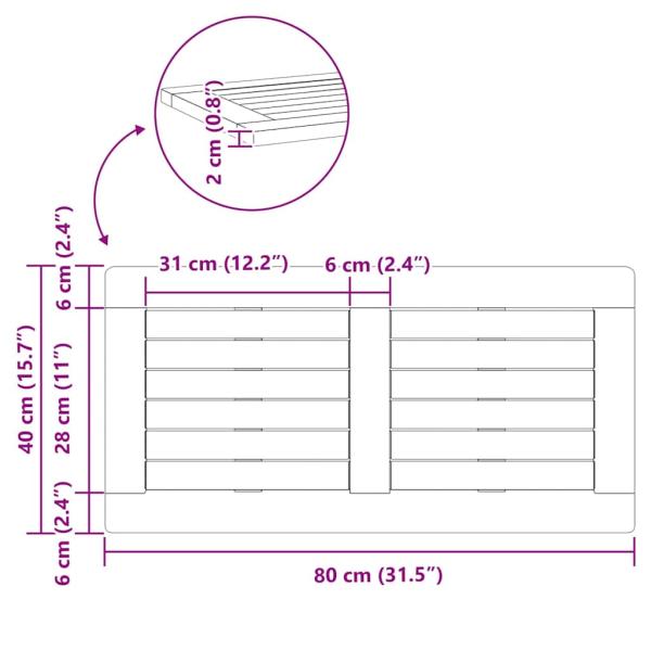 Tischplatte 80x40x2,2 cm rechteckige Tischplatte aus massivem Teakholz