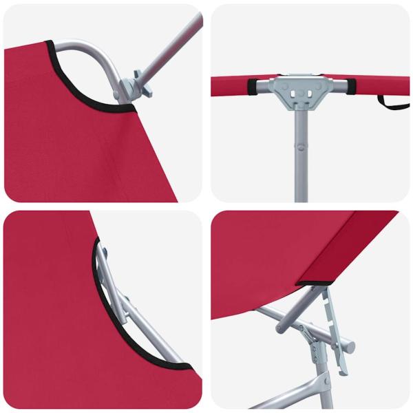 Klappbare Sonnenliegen 2 Stück mit Sonnendach Rot 600D Oxford-Stoff