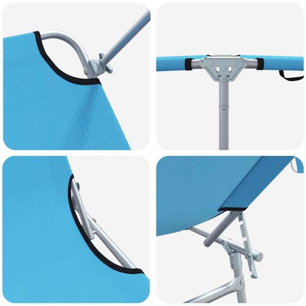 Klappbare Sonnenliegen 2er Set mit Sonnendach Himmelblau 600D Oxford-Stoff