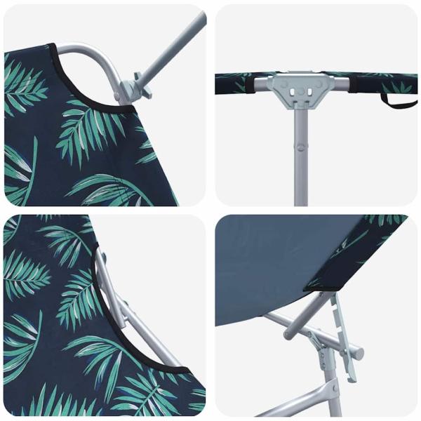 Klappbare Sonnenliegen 2 Stück mit Sonnendach Blattmuster 600D Oxford Stoff