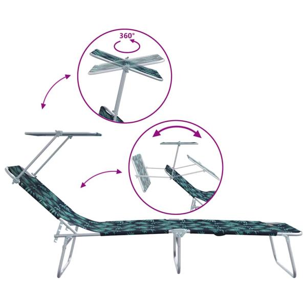 Klappbare Sonnenliegen 2 Stück mit Sonnendach Blattmuster 600D Oxford Stoff