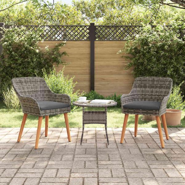 ARDEBO.de - Gartenstühle mit Kissen 2 Stück Grau Poly Rattan
