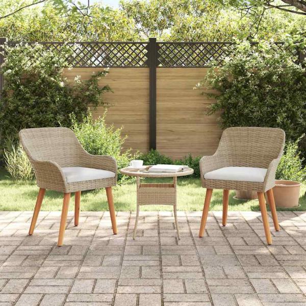 ARDEBO.de - Gartenstühle mit Kissen 2 Stück Beige Poly Rattan