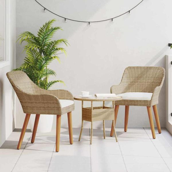 Gartenstühle mit Kissen 2 Stück Beige Poly Rattan